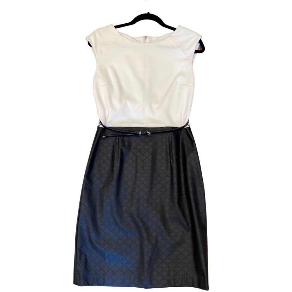 Calvin Klein Dress, White Knit Top and Faux Leather Skirt